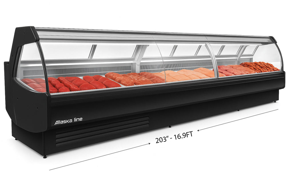 203'' - 16.9 FT Alaska-Line Gravity Cooling Meat/Deli Display Cooler Remote or Self-Contain Options HIT-1575 | SKU: CLR-HIT-1575