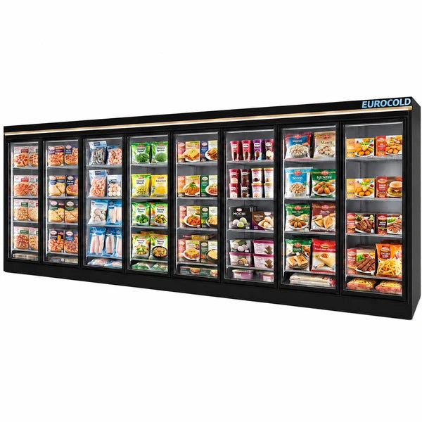 EuroCold 8 Glass Door Supermarket Freezer, Remote or Self Contain EUF-8 | SKU: FRZ-EUF-8-8DR