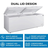 79'' 21 Cu Ft Dual Door Convertible Chest Freezer or Fridge with Wheels KKCF21-W | SKU: FRZ-KKCF21-W