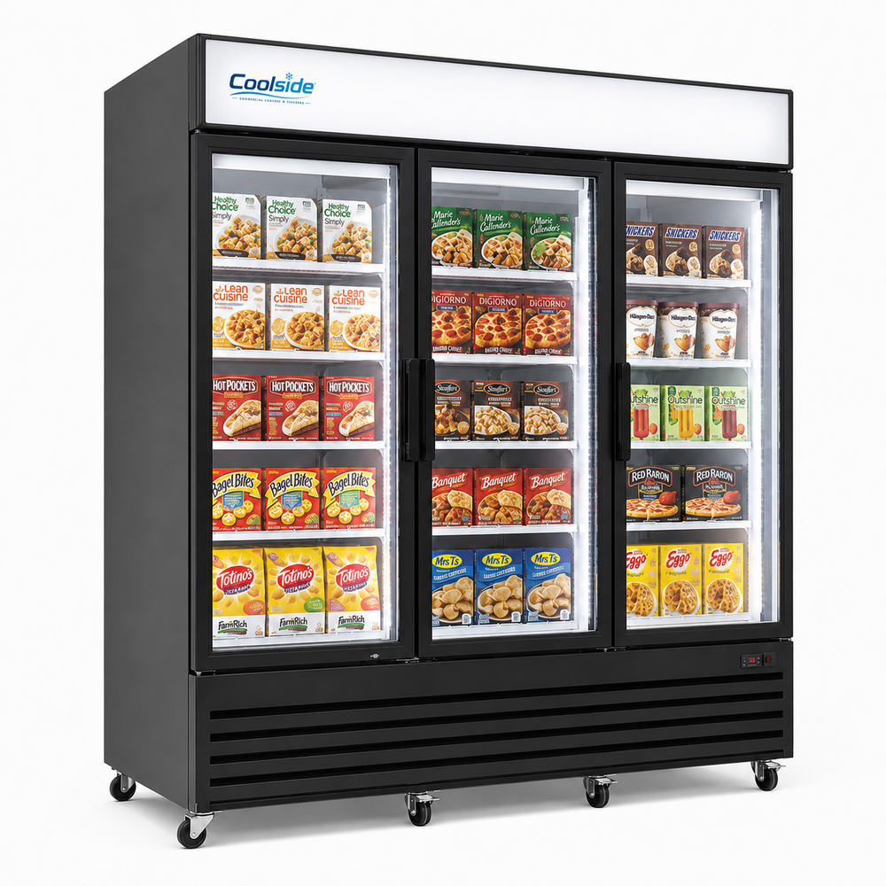 Coolside 78" Three Glass Door Freezer 54 Cu.Ft. Capacity COS2 | SKU: FRZ-COS2-78IN