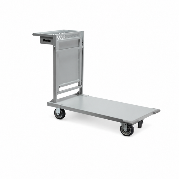Stock truck, fixed bottom shelf, folding upper shelf, powder coated, grey