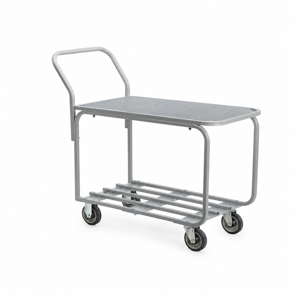 Cart, produce, tubular top and bottom shelf, powder coated, grey