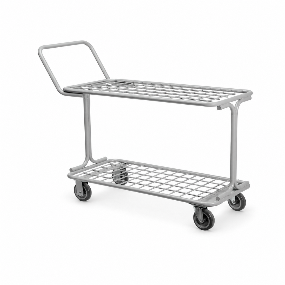 Produce cart, fully welded, wire shelves, grey