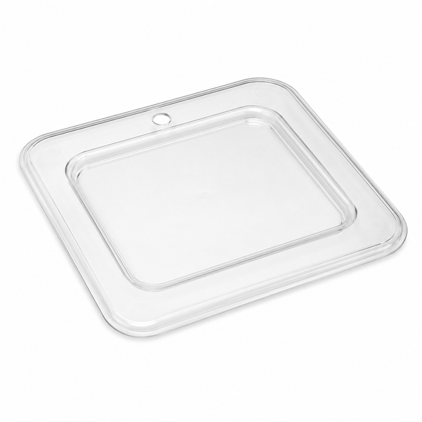 Cover, clear plastic, 1/2 with peg hole, Rubbermaid