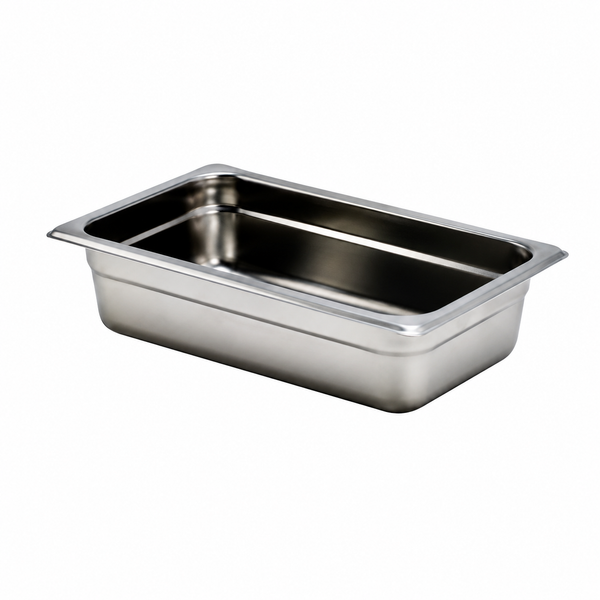 Stainless steel salad pan, 1/3 size, 6 x 12 x 2 in