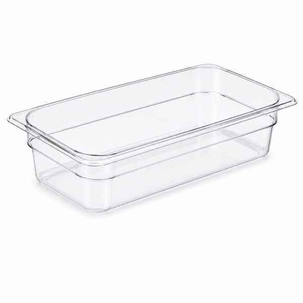 Food pan, 1/3 size, 4 in deep, clear polycarbonate