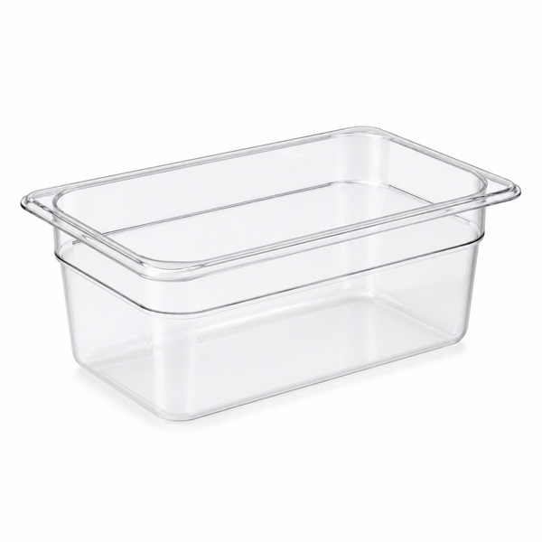 Food pan, 1/2 size, 6 in deep, clear polycarbonate