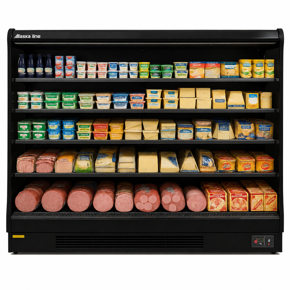 Alaska-Line 101'' Open Air Merchandise Floor Display Cooler w/ Curtain Remote or Self Contain HIT-22 | SKU: CLR-HIT-22