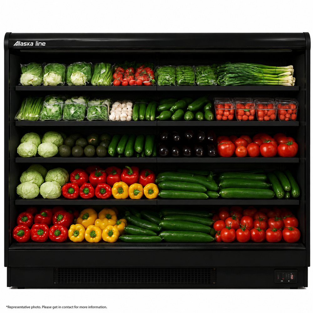 Alaska-Line 101'' Open Air Refrigerated Merchandiser with Curtain –  42.3 Cu.Ft. Capacity Remote or Self Contain HIT-22V | SKU: CLR-HIT-22V