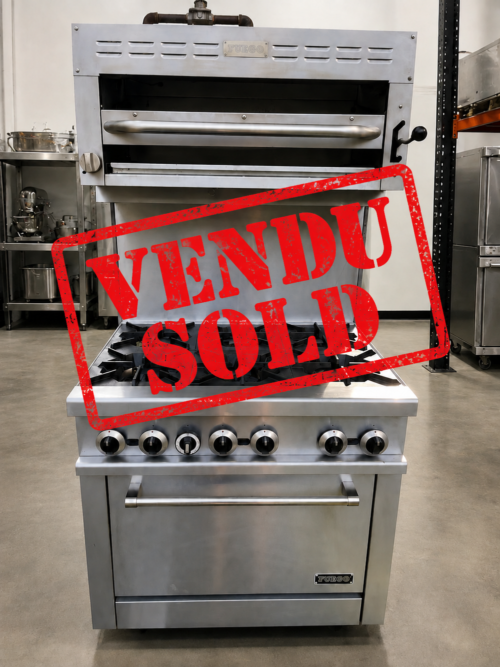 FUEGO 6-Burner Commercial Gas Range with Oven & Salamander Broiler – Used
