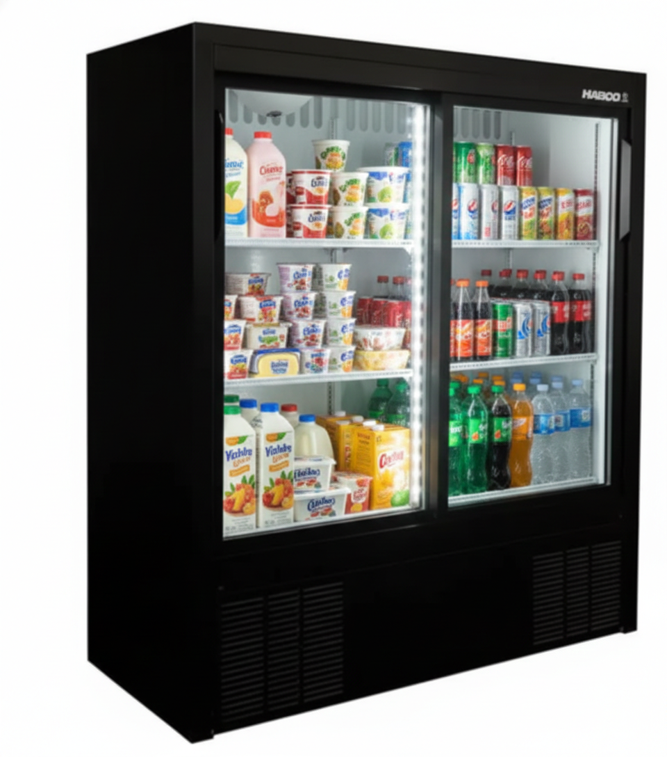 Habco ESM14SL54HC 47" 6-Shelf Double Sliding Door Merchandising Refrigerator | SKU: CLR-ESM14SL54HC