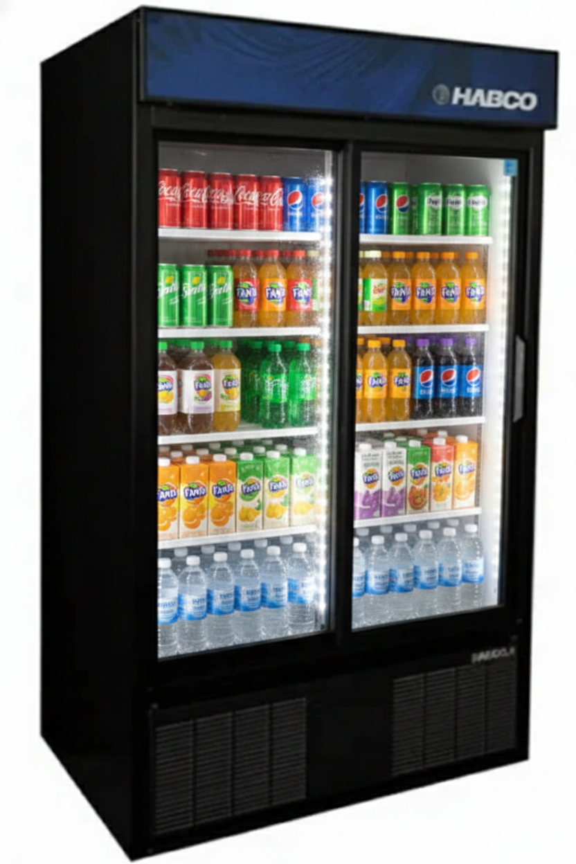 Habco ESM42HC 47" Wide 78" High 2 Sliding Door Glass Refrigerator Merchandiser | SKU: CLR-ESM42HC