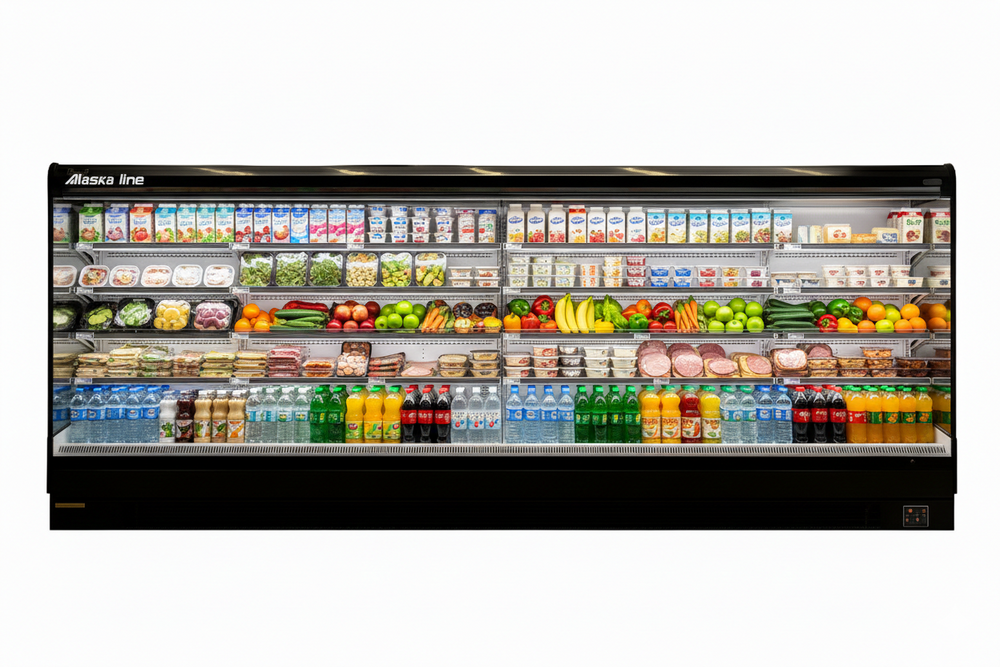 Alaska-Line 152'' - 12Ft. Open Air Merchandise Display Cooler w/ Curtain 63.4 Cu.Ft. HIT-1573 | SKU: CLR-HIT-1573