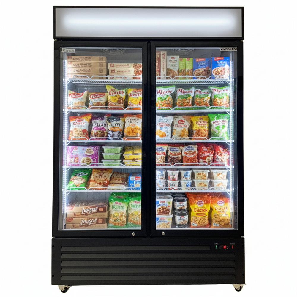 Alaska Line 53" Double Glass Door Freezer 49.4 Cu.Ft. Capacity with Black Frame HIT-800 | SKU: FRZ-HIT-800