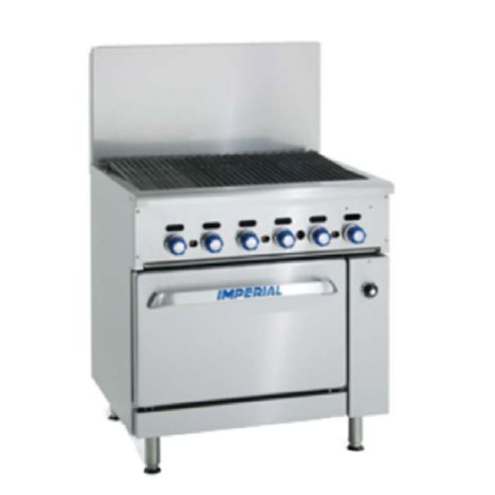 Imperial 48" Gas Restaurant Range with 48" Full Charbroiler, (1) Standard Oven, (1) Cabinet Base IR-48BR-XB-126 | SKU: OVN-IR-48BR-XB-126