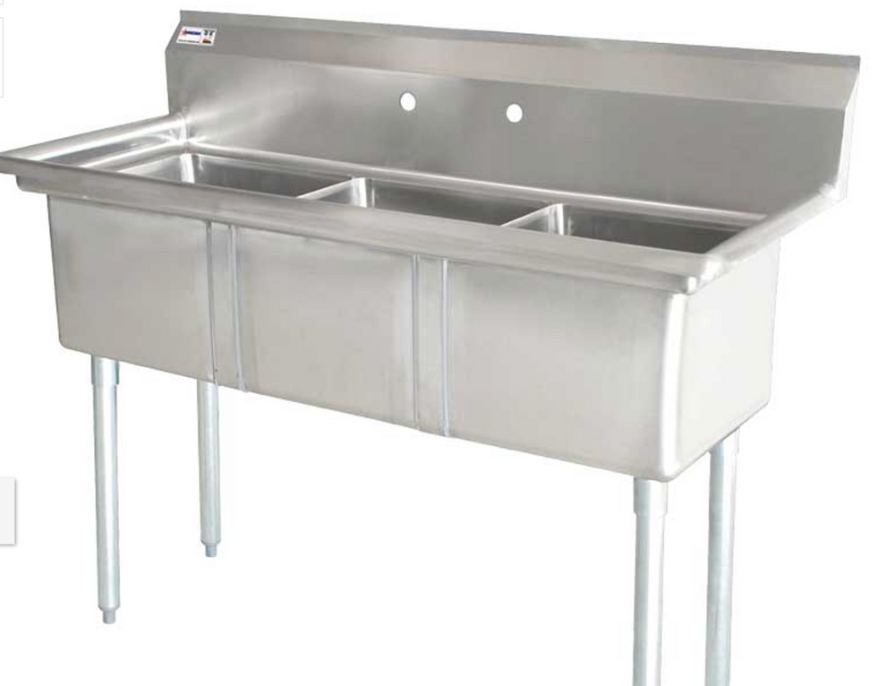 Three Compartment Sink 18''x18'' S-60-3C | SKU: SNK-S-60-3C