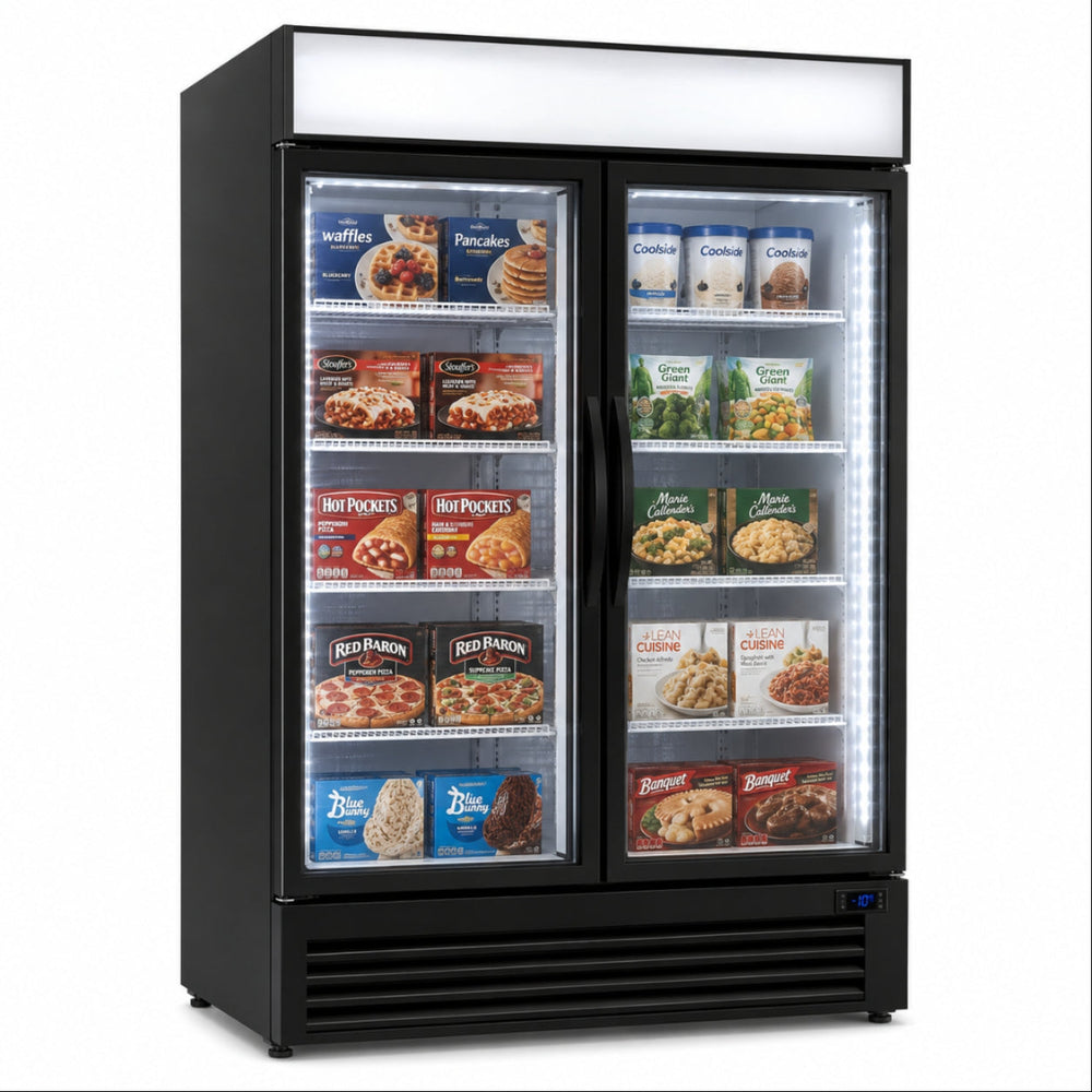 Coolside 53" Double Glass Door Freezer 49.4 Cu.Ft. Capacity with Black Frame COS1 | SKU: FRZ-COS1