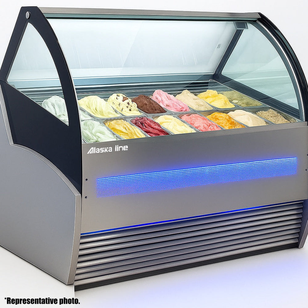 Alaska-Line 62'' 16 Pan Gelato Freezer Showcase 18 Cu.Ft. Capacity, HIT-815 | SKU: FRZ-HIT-815