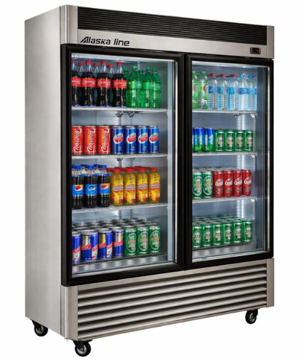 Alaska-Line 55'' Stainless Steel Double Glass Door Cooler 50 Cu.Ft., HIT-409 | SKU: CLR-HIT-409