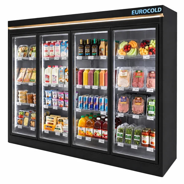 EuroCold 4 Glass Door Supermarket Cooler, Remote or Self Contain EUC-4 | SKU: CLR-EUC-4